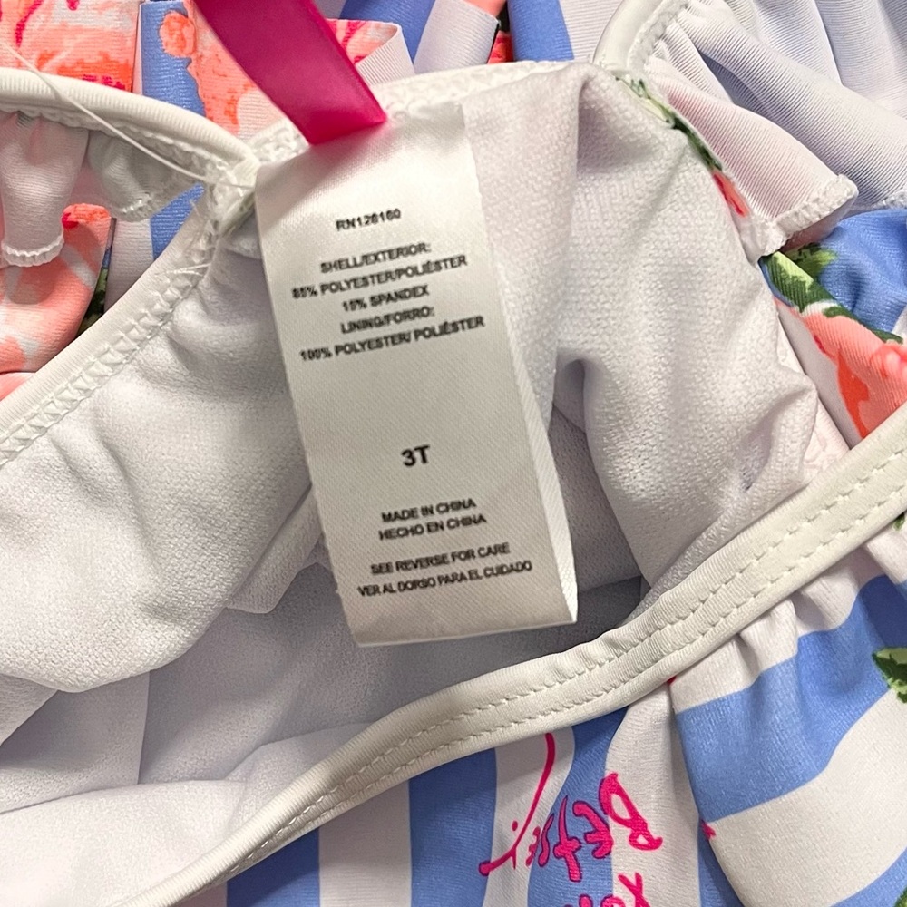 Betsey Johnson Swimsuit One Piece Stripe Floral Ruffle Toddler 3T New - Picture 4 of 4